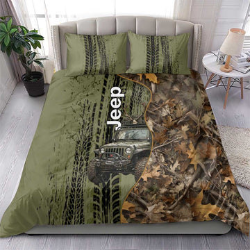 Jeep Deer Hunting Bedding Set Camo Forest Grunge Style