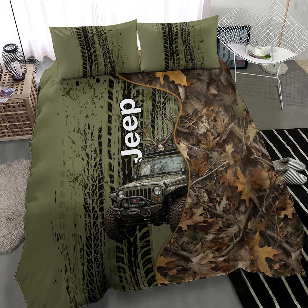 Jeep Deer Hunting Bedding Set Camo Forest Grunge Style