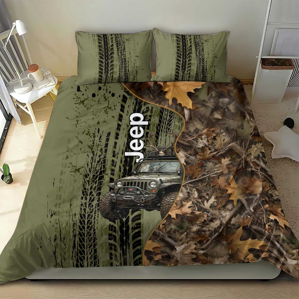 Jeep Deer Hunting Bedding Set Camo Forest Grunge Style