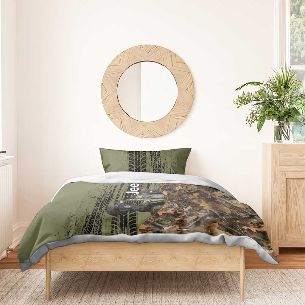 Jeep Deer Hunting Bedding Set Camo Forest Grunge Style