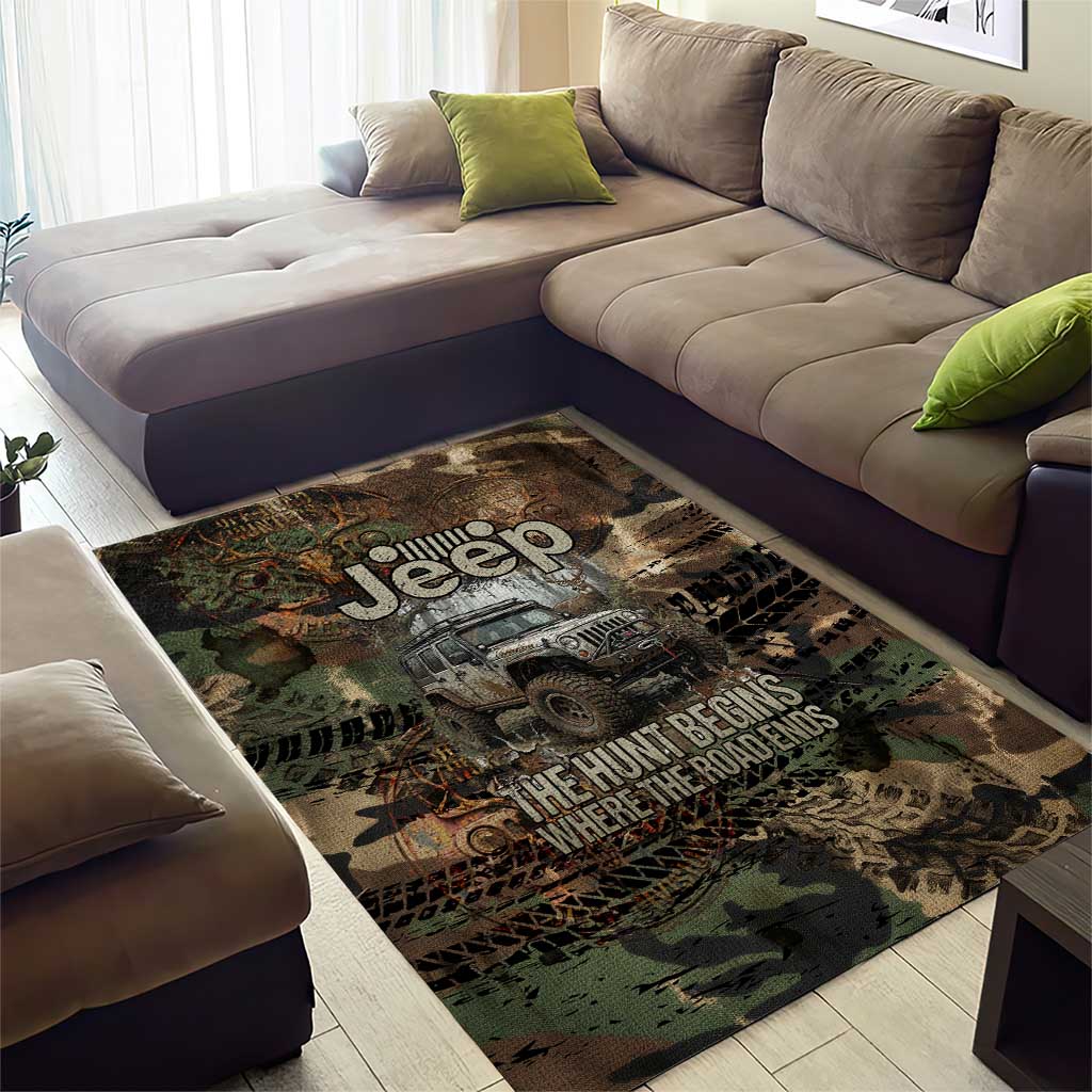 Jeep Off-Road Hunters Area Rug Rustic Metal Texture Camo Style TS04
