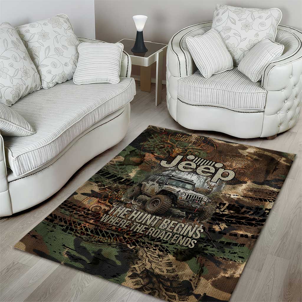 Jeep Off-Road Hunters Area Rug Rustic Metal Texture Camo Style TS04