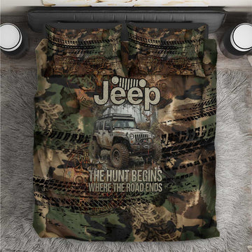 Jeep Off-Road Hunters Bedding Set Rustic Metal Texture Camo Style