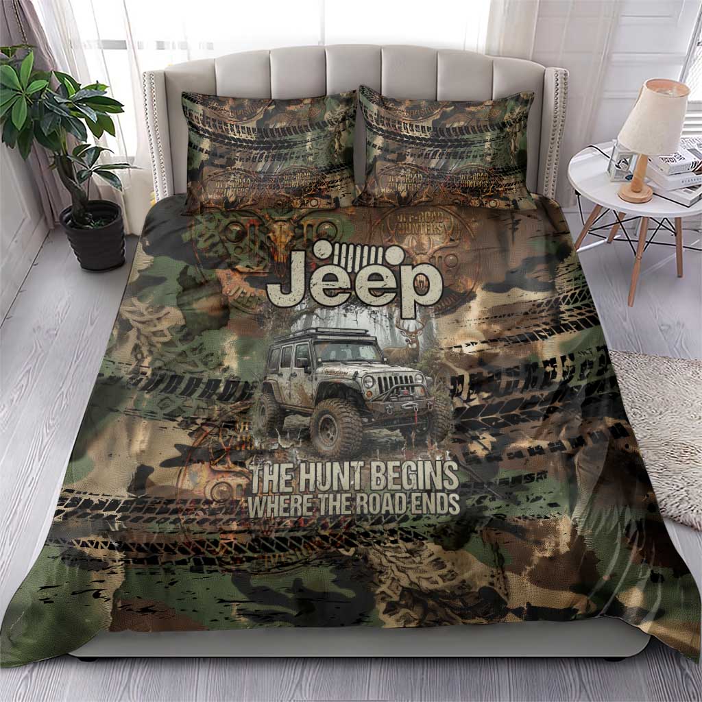Jeep Off-Road Hunters Bedding Set Rustic Metal Texture Camo Style