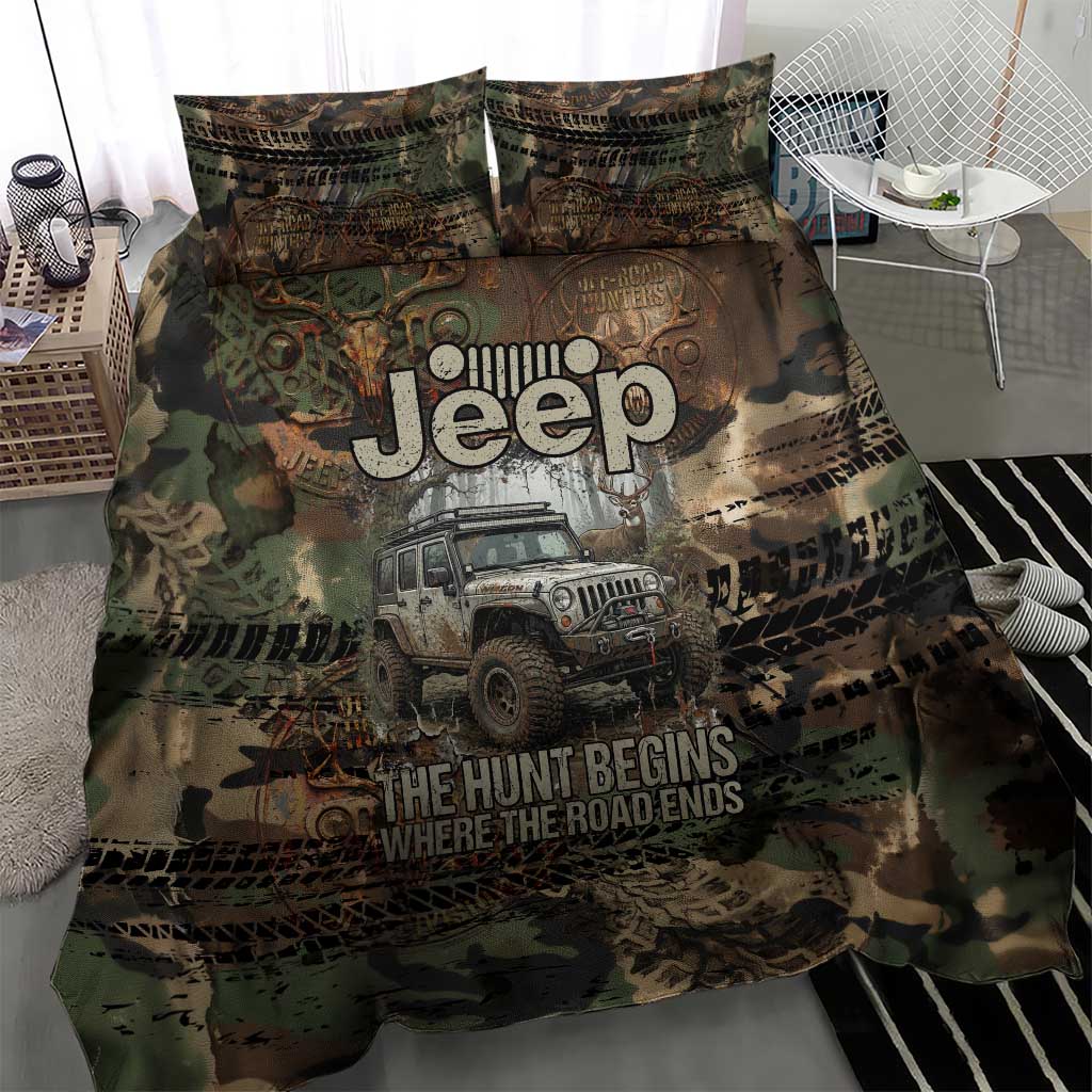 Jeep Off-Road Hunters Bedding Set Rustic Metal Texture Camo Style