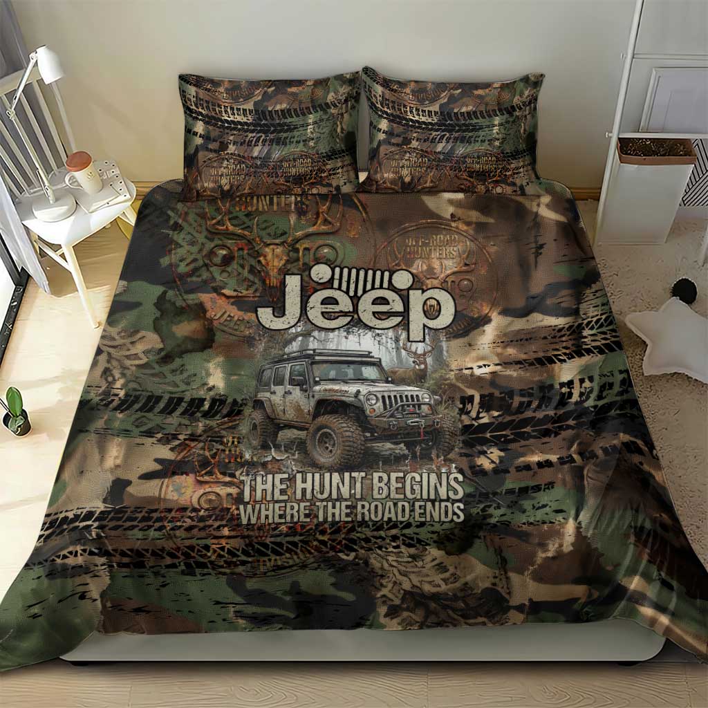 Jeep Off-Road Hunters Bedding Set Rustic Metal Texture Camo Style