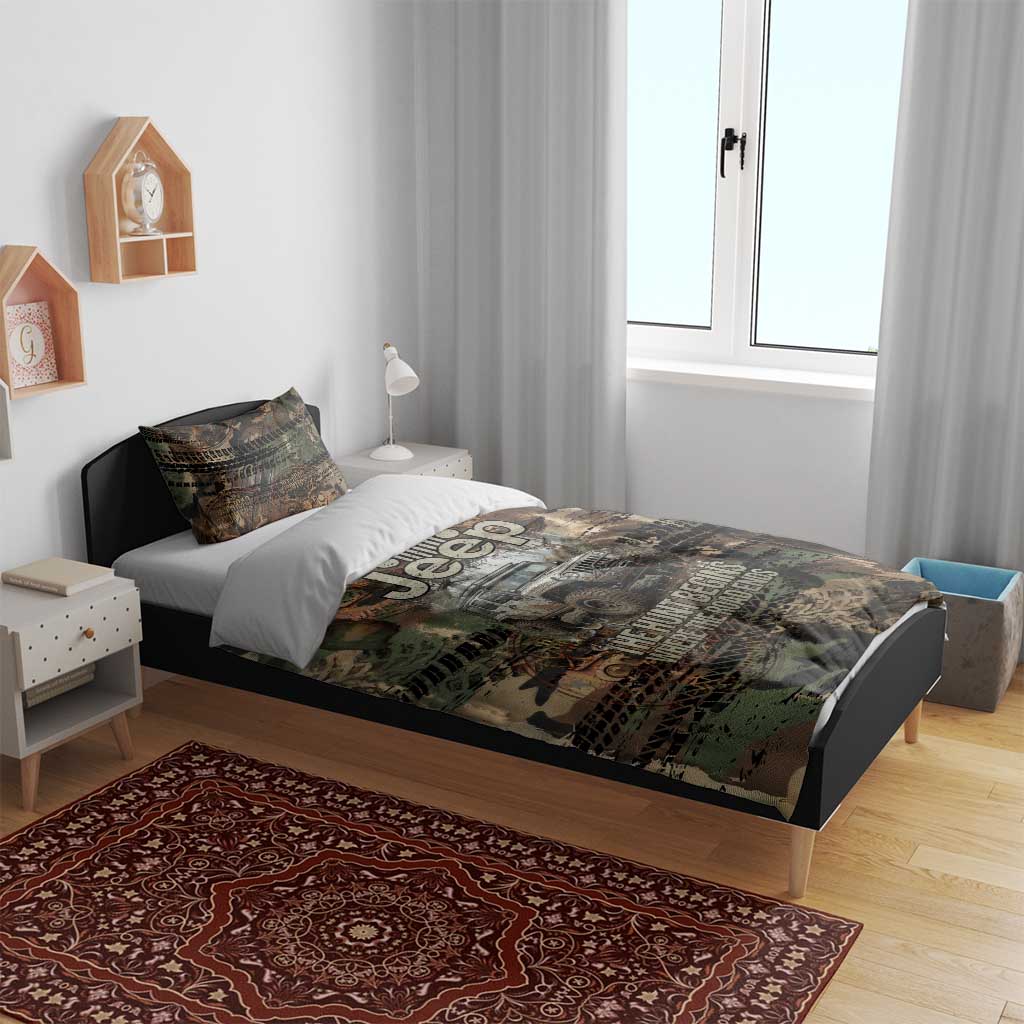 Jeep Off-Road Hunters Bedding Set Rustic Metal Texture Camo Style