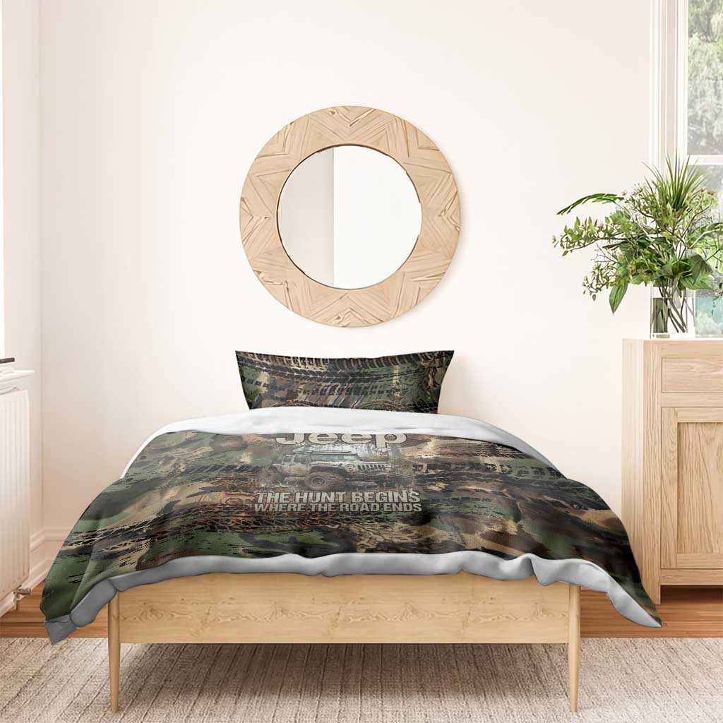 Jeep Off-Road Hunters Bedding Set Rustic Metal Texture Camo Style