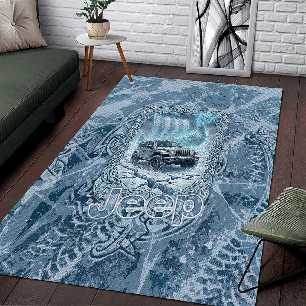 Modern Viking Jeep Area Rug Norse Mythology Ice Art Style TS04