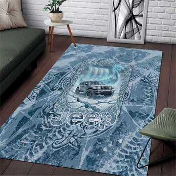 Modern Viking Jeep Area Rug Norse Mythology Ice Art Style TS04