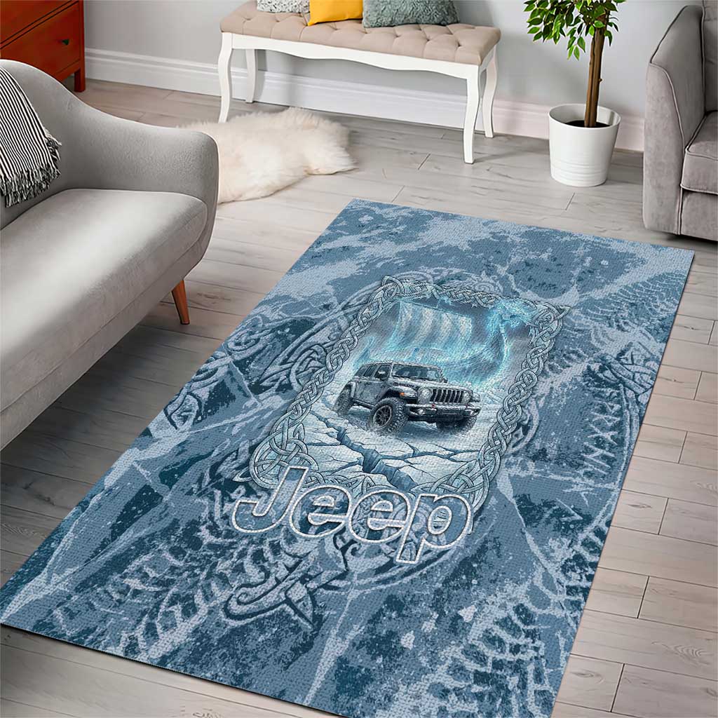 Modern Viking Jeep Area Rug Norse Mythology Ice Art Style TS04