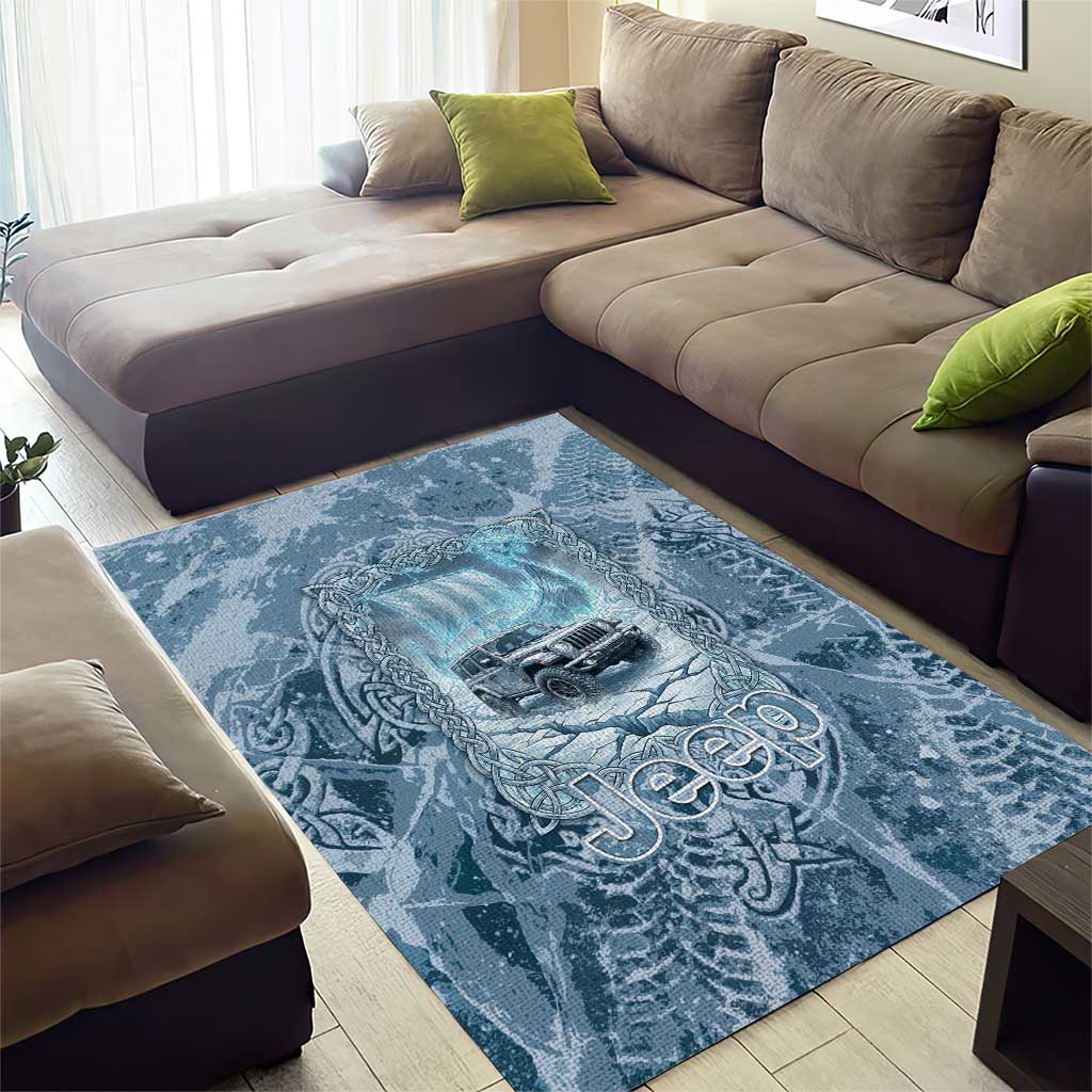 Modern Viking Jeep Area Rug Norse Mythology Ice Art Style TS04