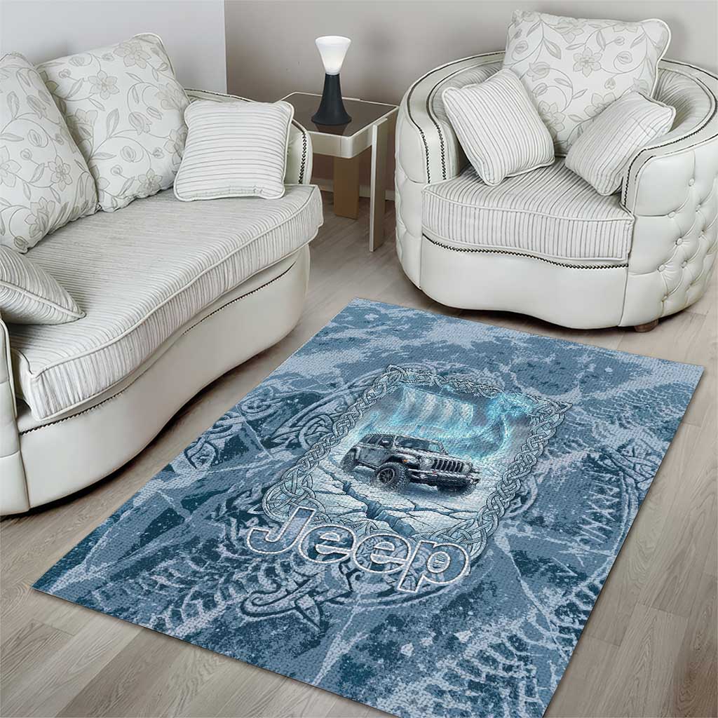 Modern Viking Jeep Area Rug Norse Mythology Ice Art Style TS04