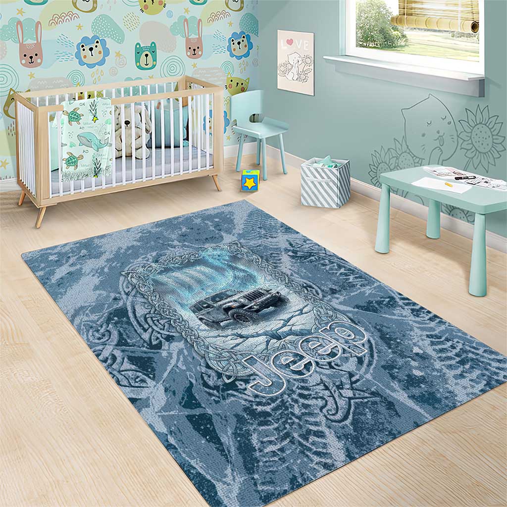 Modern Viking Jeep Area Rug Norse Mythology Ice Art Style TS04