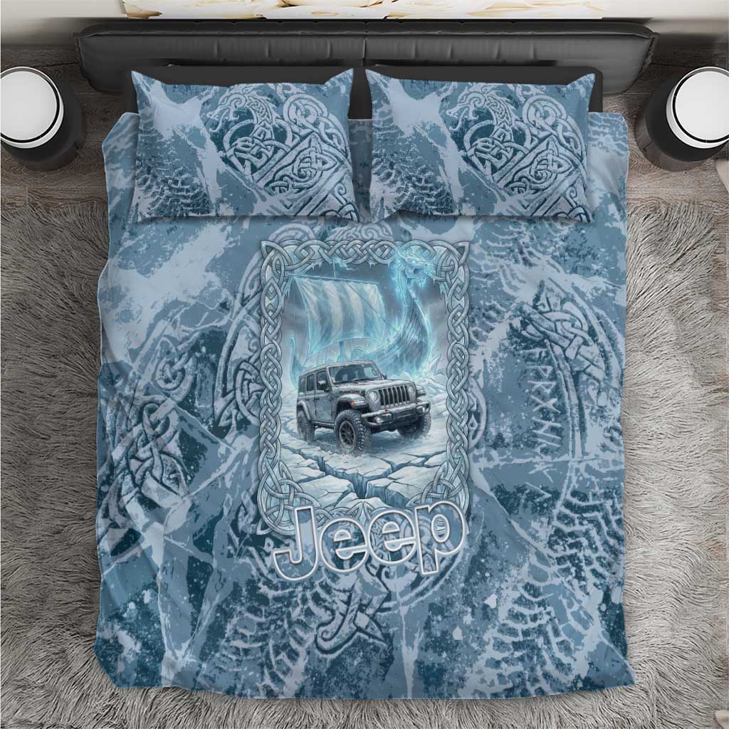 Modern Viking Jeep Bedding Set Norse Mythology Ice Art Style