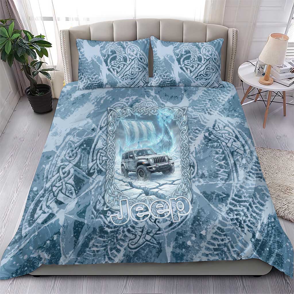 Modern Viking Jeep Bedding Set Norse Mythology Ice Art Style