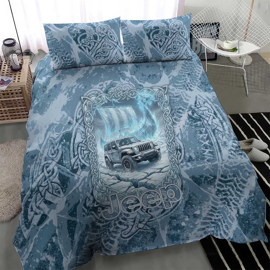 Modern Viking Jeep Bedding Set Norse Mythology Ice Art Style
