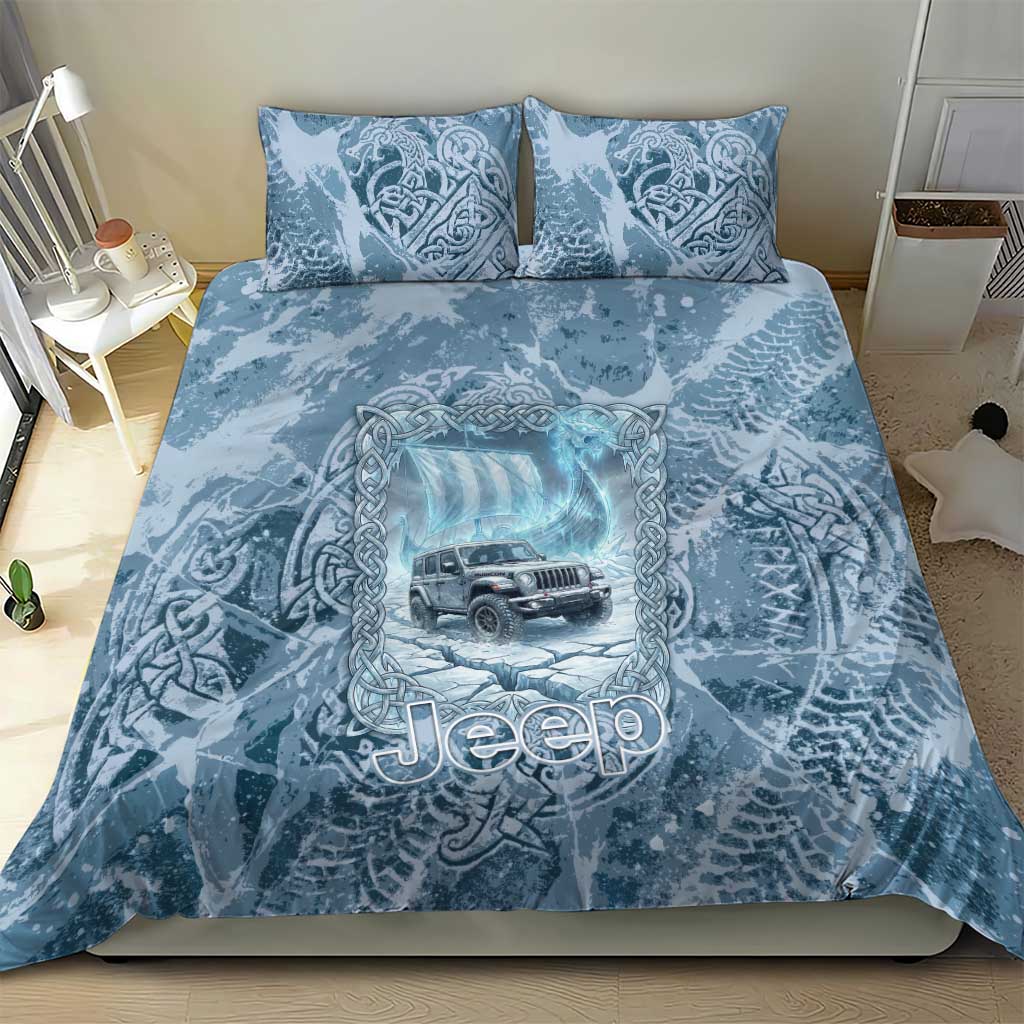 Modern Viking Jeep Bedding Set Norse Mythology Ice Art Style
