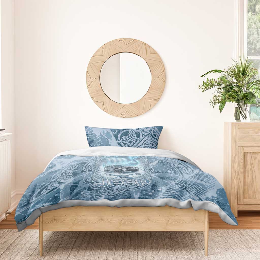 Modern Viking Jeep Bedding Set Norse Mythology Ice Art Style