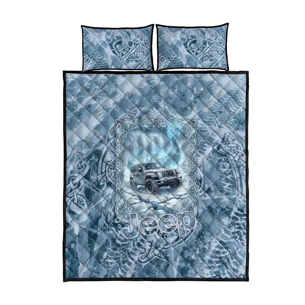 Modern Viking Jeep Quilt Bed Set Norse Mythology Ice Art Style