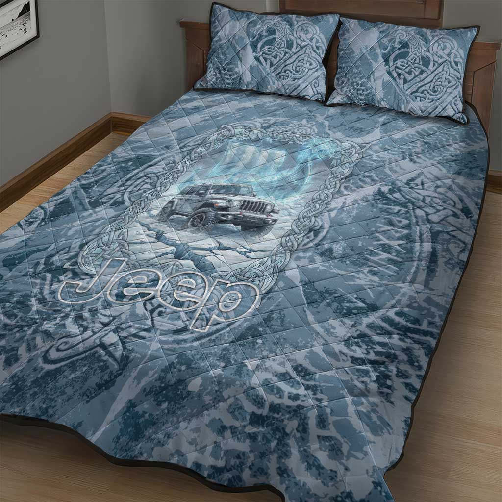 Modern Viking Jeep Quilt Bed Set Norse Mythology Ice Art Style