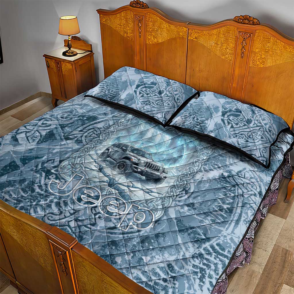 Modern Viking Jeep Quilt Bed Set Norse Mythology Ice Art Style