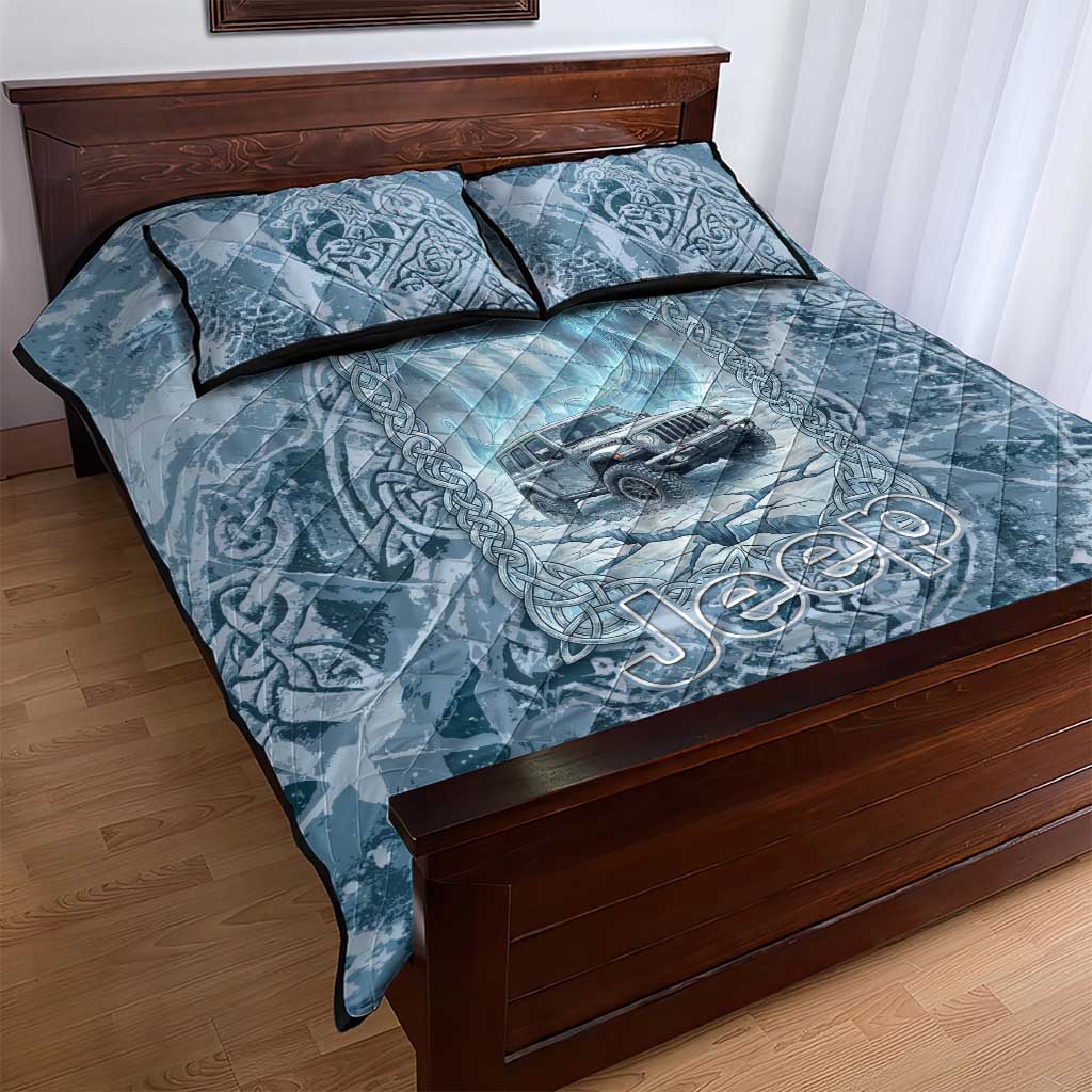 Modern Viking Jeep Quilt Bed Set Norse Mythology Ice Art Style