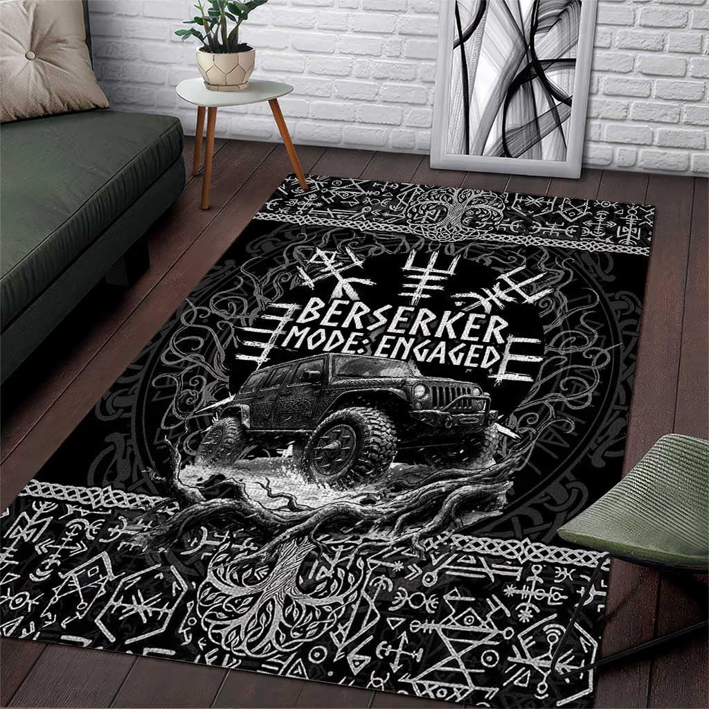 Berserker Jeep Warrior Area Rug Norse Rune Battle Art Style TS04