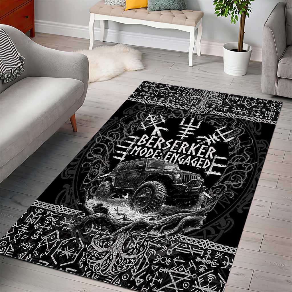 Berserker Jeep Warrior Area Rug Norse Rune Battle Art Style TS04