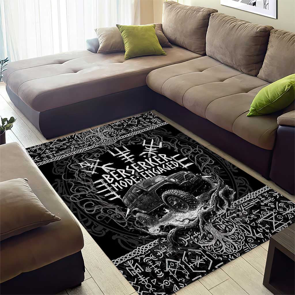 Berserker Jeep Warrior Area Rug Norse Rune Battle Art Style TS04