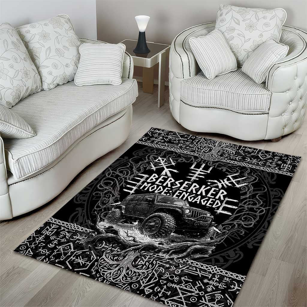 Berserker Jeep Warrior Area Rug Norse Rune Battle Art Style TS04