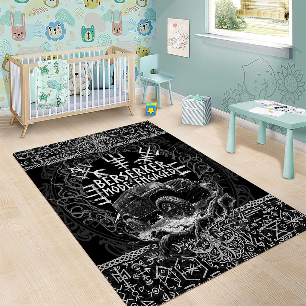 Berserker Jeep Warrior Area Rug Norse Rune Battle Art Style TS04