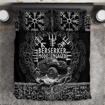 Berserker Jeep Warrior Bedding Set Norse Rune Battle Art Style