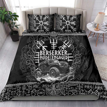 Berserker Jeep Warrior Bedding Set Norse Rune Battle Art Style