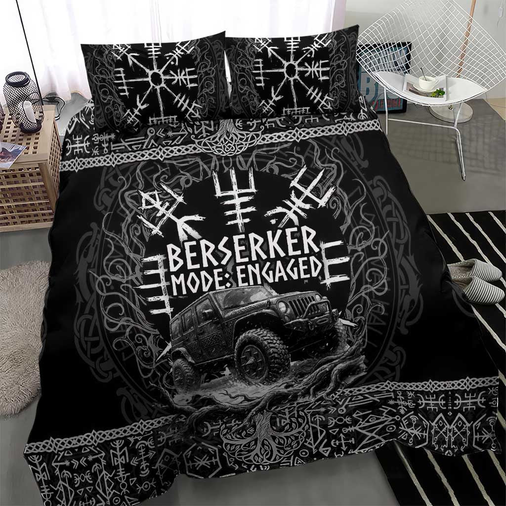 Berserker Jeep Warrior Bedding Set Norse Rune Battle Art Style
