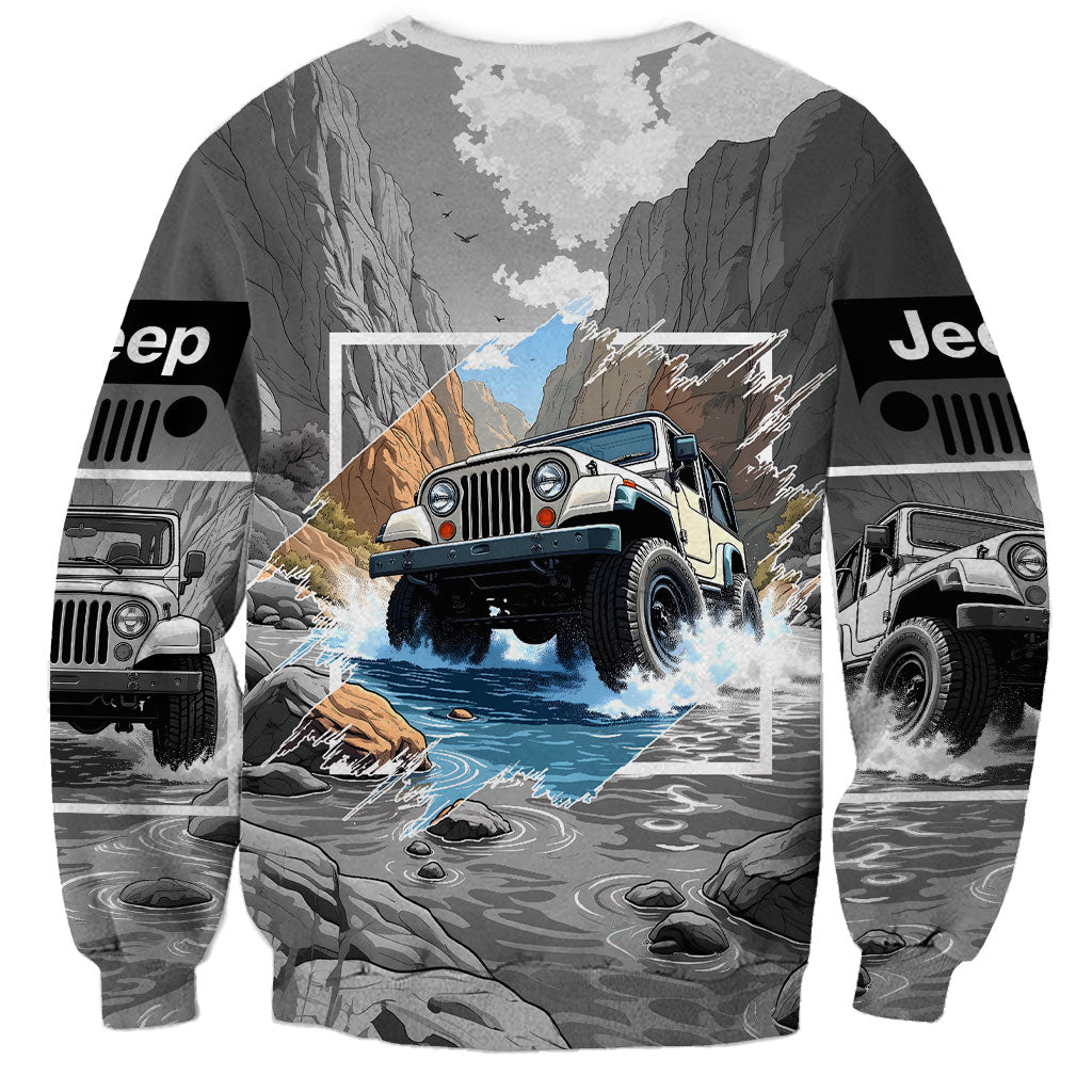 I Don’t Need Therapy I Just Need To Drive My Jeep Sweatshirt Rugged Mountain River Overlanding Illustration