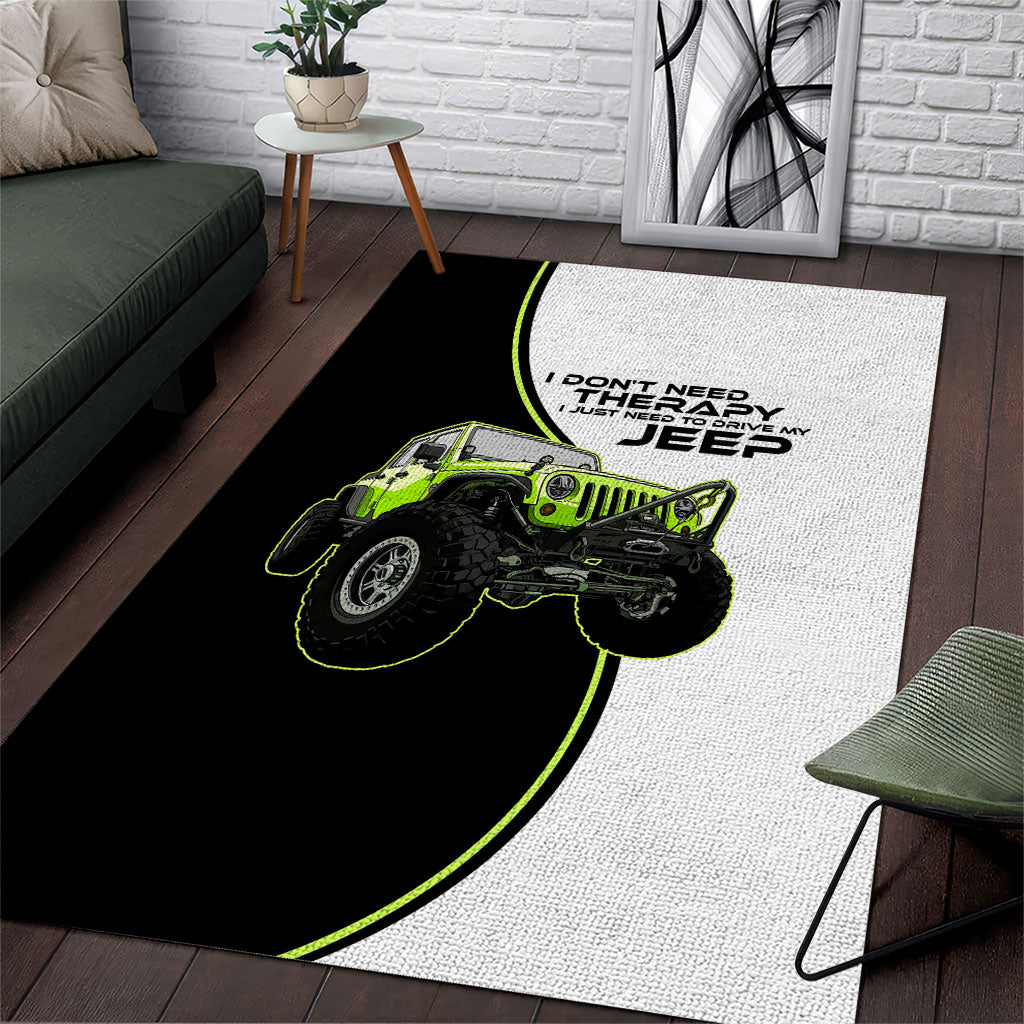 I Don’t Need Therapy I Just Need To Drive My Jeep Area Rug Neon Outline Off-Road Graphic Illustration TS04
