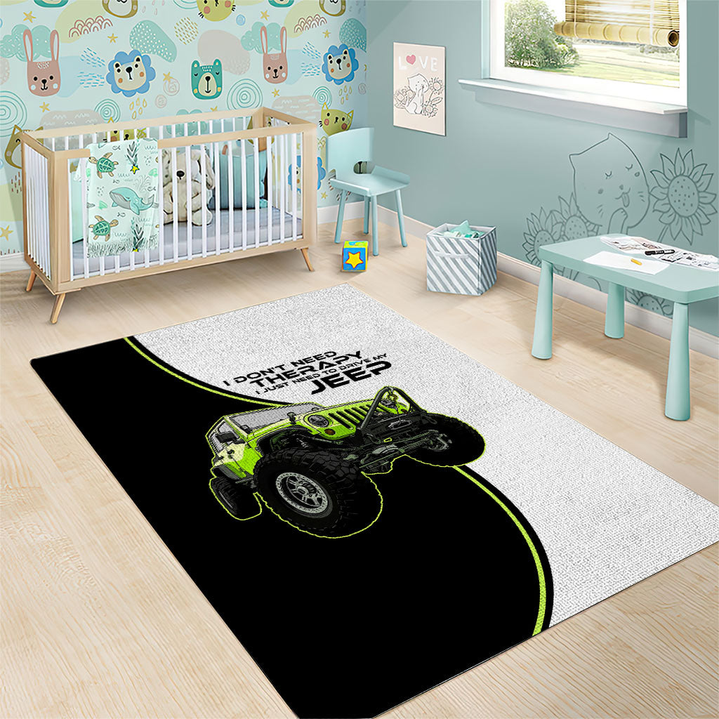 I Don’t Need Therapy I Just Need To Drive My Jeep Area Rug Neon Outline Off-Road Graphic Illustration TS04