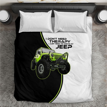 I Don’t Need Therapy I Just Need To Drive My Jeep Bedding Set Neon Outline Off-Road Graphic Illustration