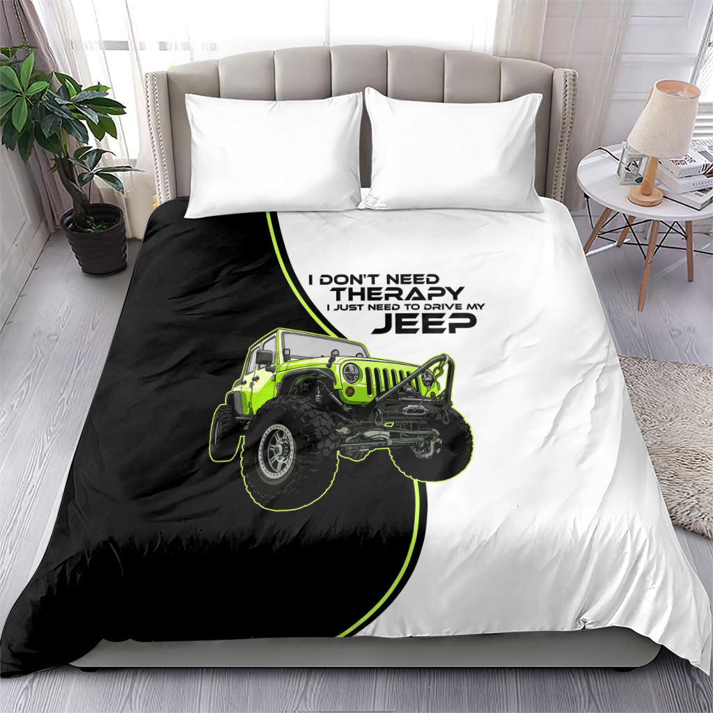 I Don’t Need Therapy I Just Need To Drive My Jeep Bedding Set Neon Outline Off-Road Graphic Illustration