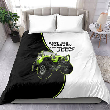 I Don’t Need Therapy I Just Need To Drive My Jeep Bedding Set Neon Outline Off-Road Graphic Illustration