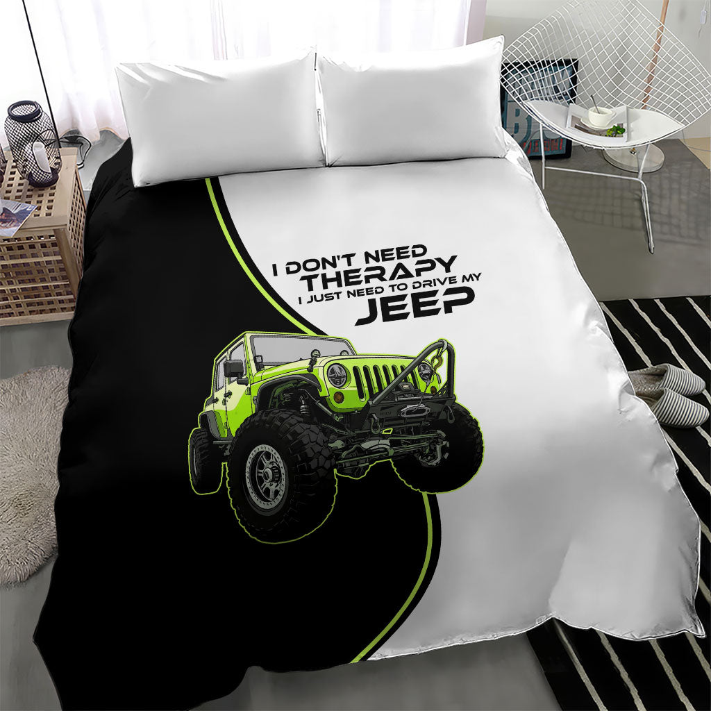 I Don’t Need Therapy I Just Need To Drive My Jeep Bedding Set Neon Outline Off-Road Graphic Illustration