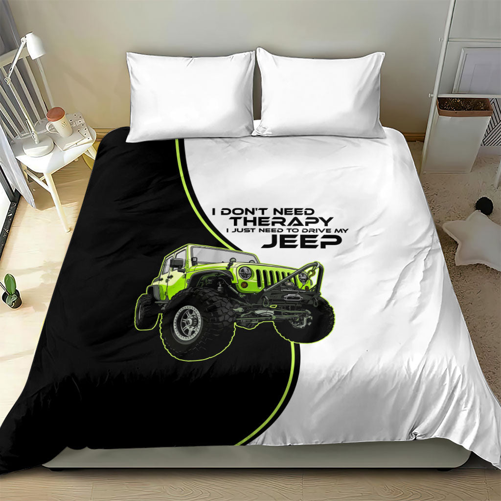I Don’t Need Therapy I Just Need To Drive My Jeep Bedding Set Neon Outline Off-Road Graphic Illustration
