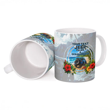 Personalized Jeep Hawaiian Beach Ceramic Mug Offroad Adventure Tropical Hibiscus Floral