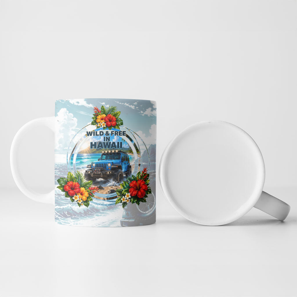 Personalized Jeep Hawaiian Beach Ceramic Mug Offroad Adventure Tropical Hibiscus Floral