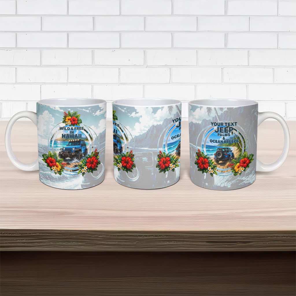 Personalized Jeep Hawaiian Beach Ceramic Mug Offroad Adventure Tropical Hibiscus Floral