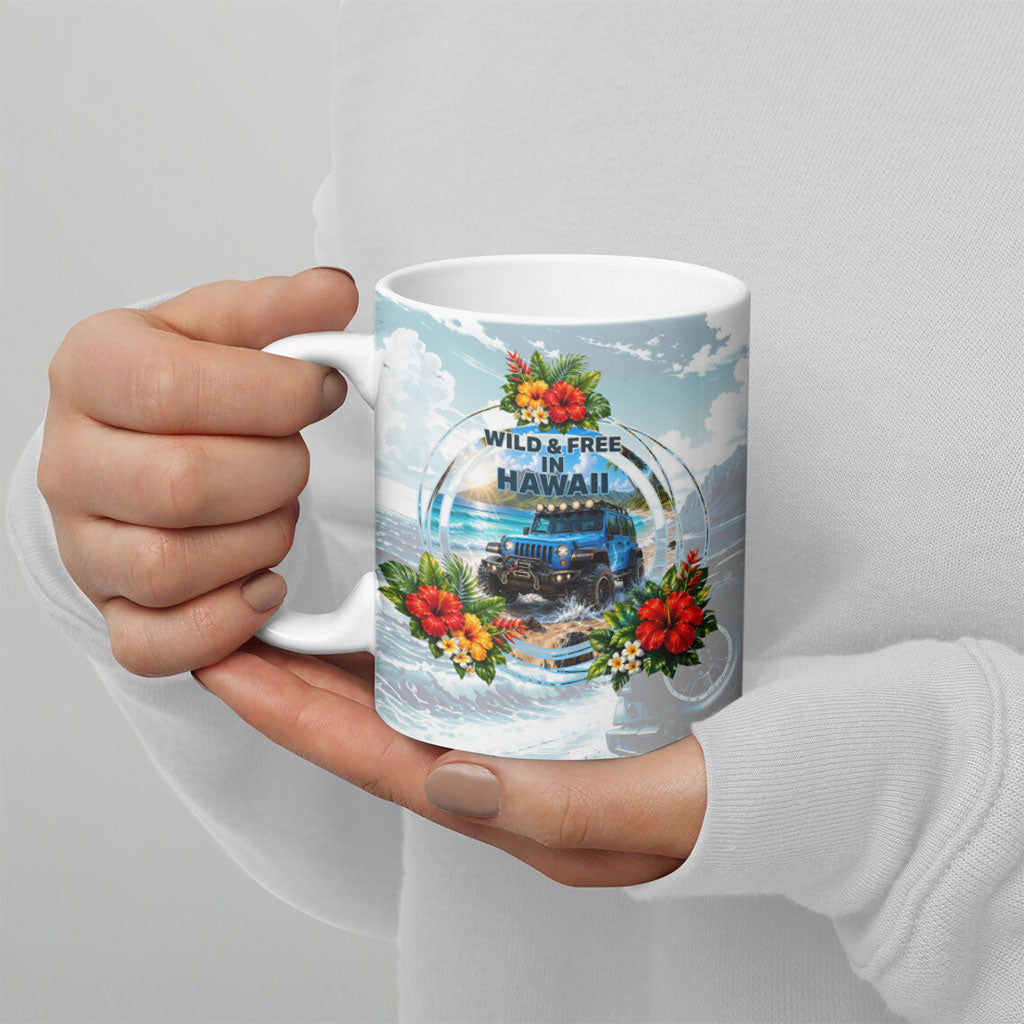 Personalized Jeep Hawaiian Beach Ceramic Mug Offroad Adventure Tropical Hibiscus Floral