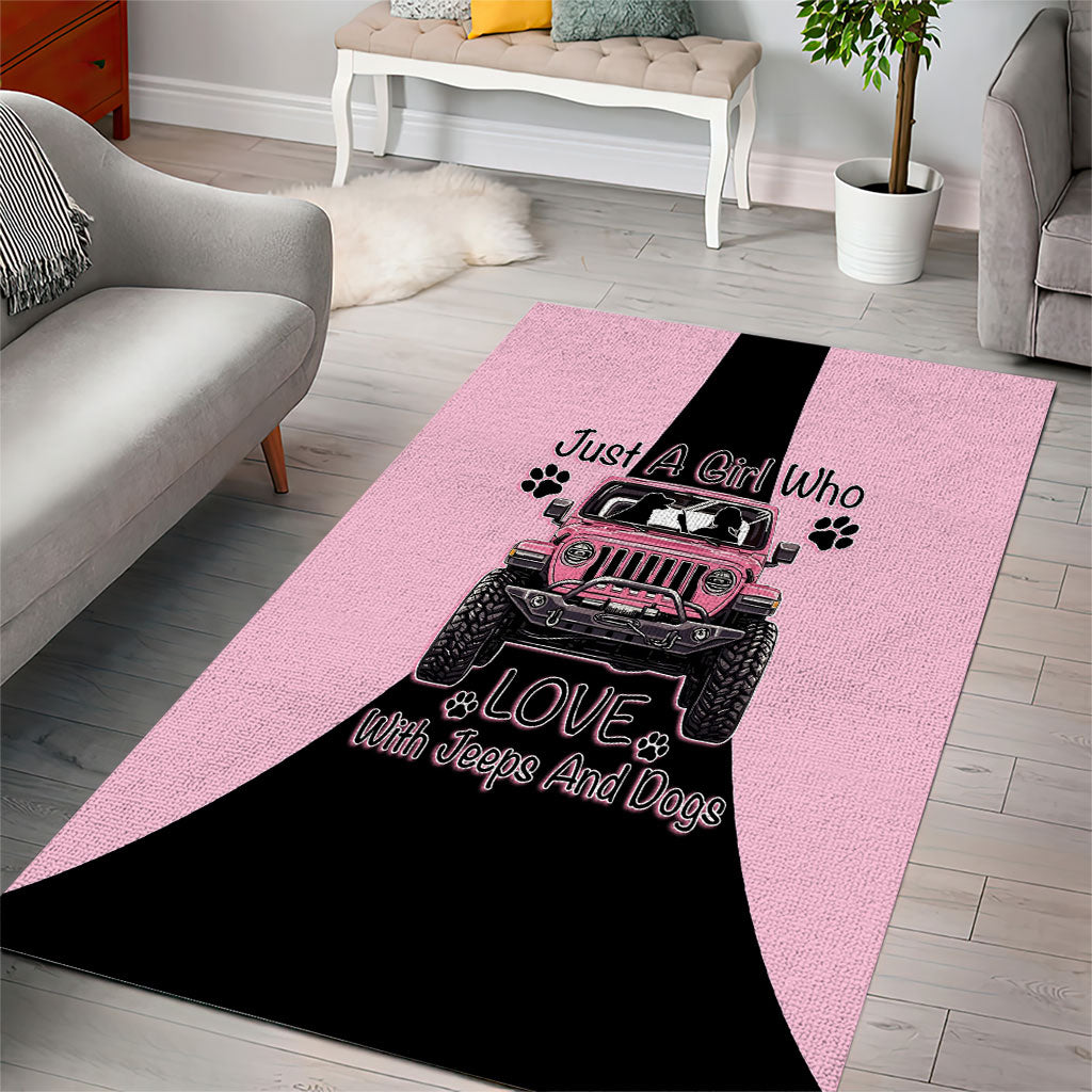 Just A Girl Who Love With Jeeps And Dogs Area Rug Pink Off-Road Illustration with Cute Paw Print Graphic Style TS04