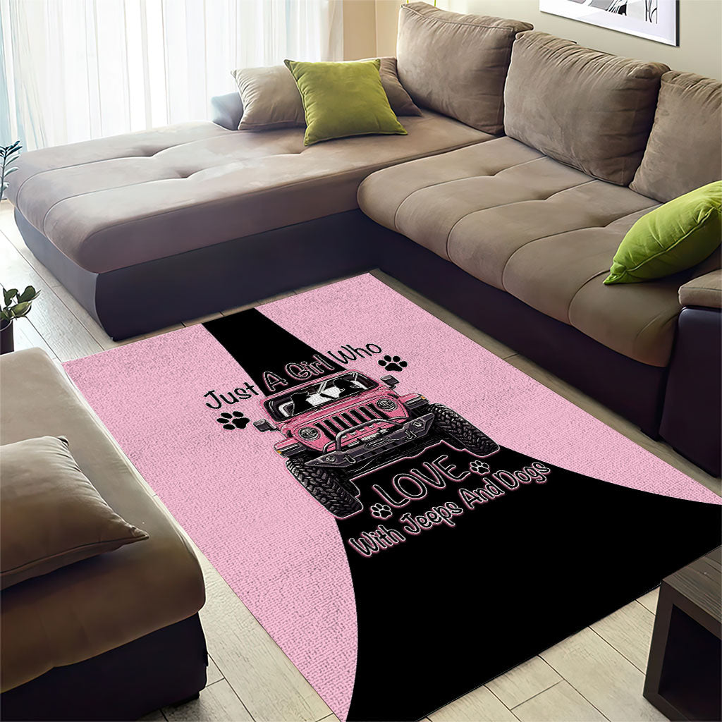 Just A Girl Who Love With Jeeps And Dogs Area Rug Pink Off-Road Illustration with Cute Paw Print Graphic Style TS04