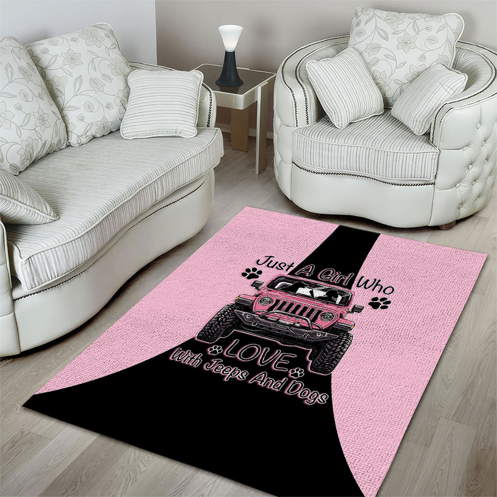 Just A Girl Who Love With Jeeps And Dogs Area Rug Pink Off-Road Illustration with Cute Paw Print Graphic Style TS04